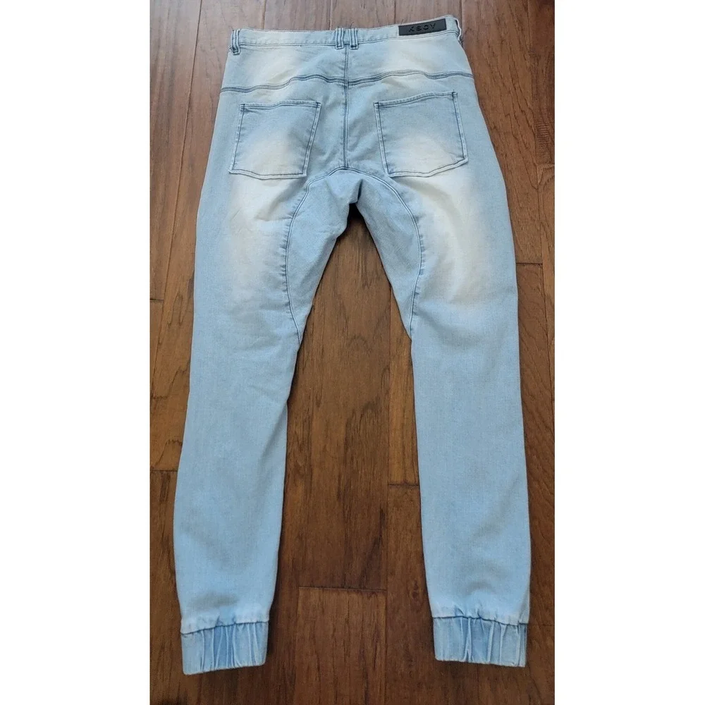 KSCY Melbourne Men's Blue Distressed Elastic Hem Denim‎ Jeans Size 34x31